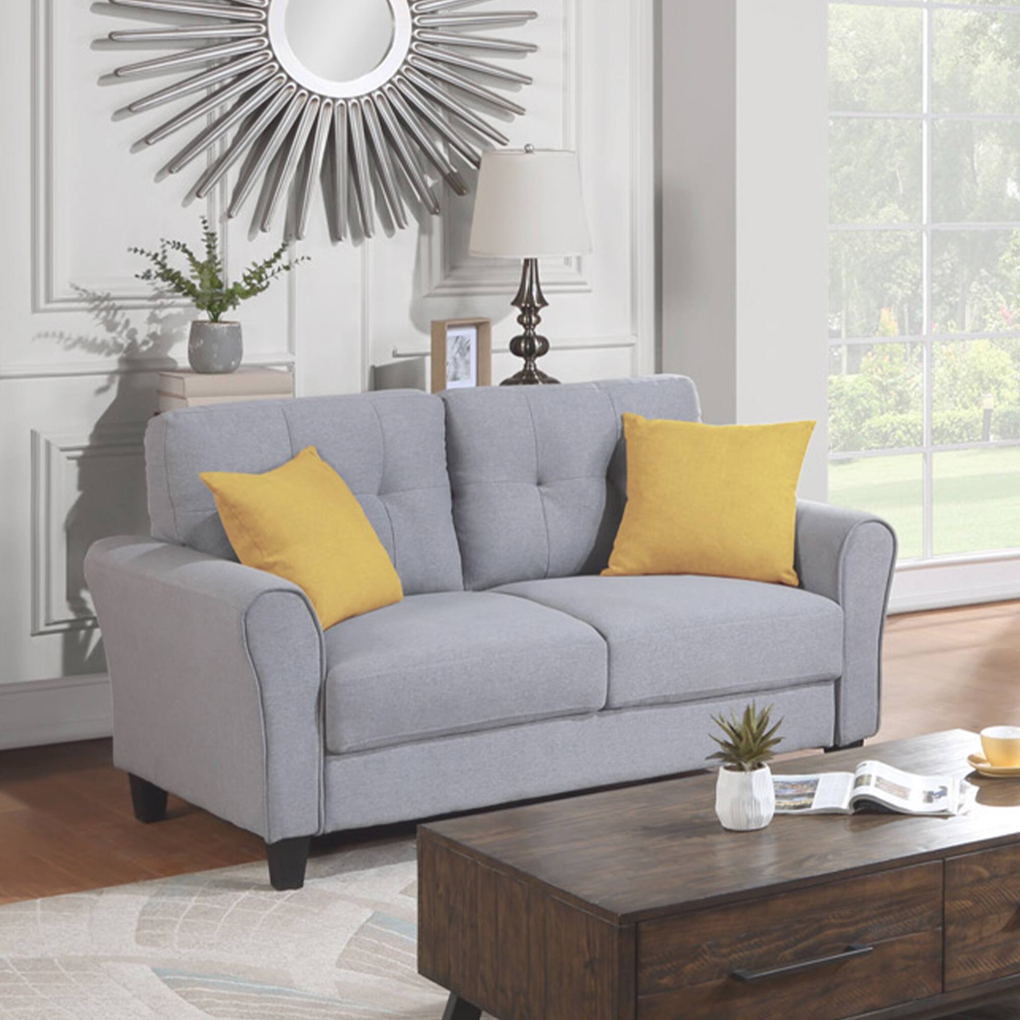 57.5" Modern Light Linen Loveseat Sofa, Comfortable Cushion Bed Bath